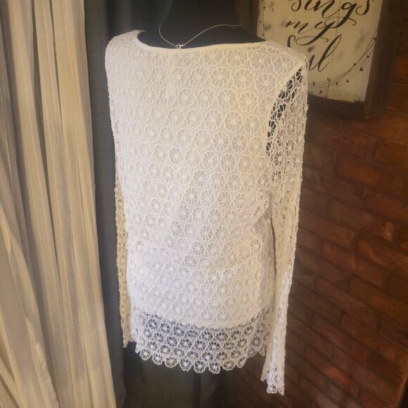 Dolce Vita Off-White Lace Overlay Long Sleeve Blouse - Size M - Picture 6 of 8